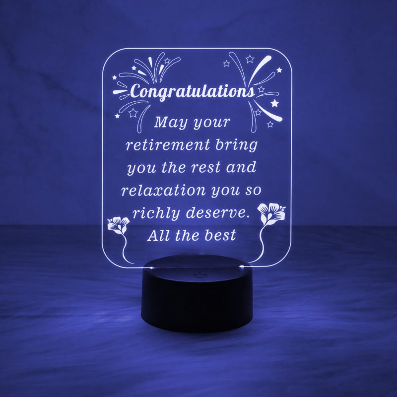 Congratulation Retirement Engraved Night Lamp with Automatic Color Changing & On/Off Touch Button | Retirement Gift for Men & Women